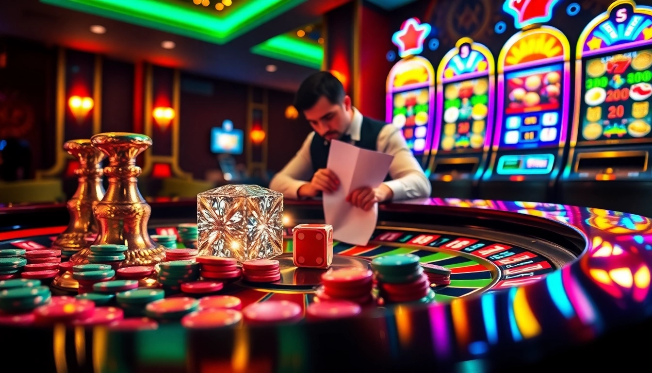 An immersive scene showcasing a roulette table at https://8xbetsports.com, highlighting vibrant chips and sparkling dice in action.