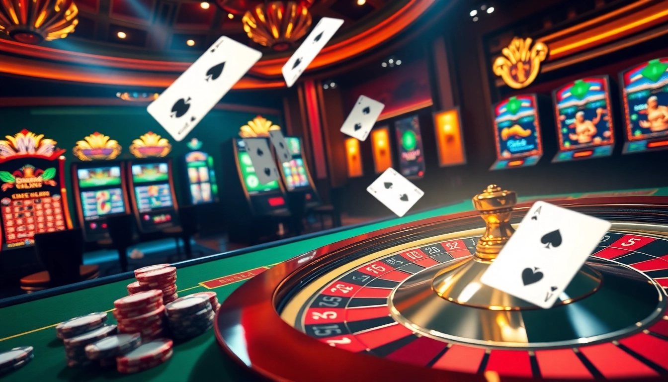 Experience the thrill at cổng game rikvip with exciting casino elements like poker chips and slot machines.
