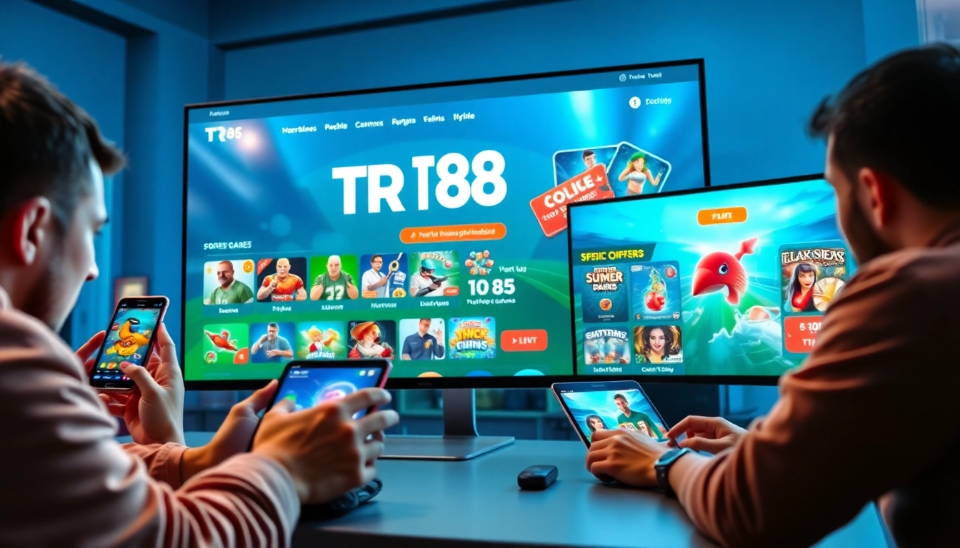 TR 88 online gaming platform showcase with diverse game categories and user engagement.