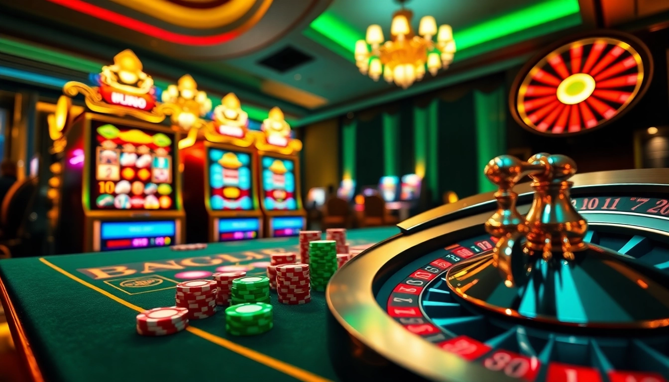 Engage in thrilling UU88 online casino action with vibrant tables, chips, and slot machines.