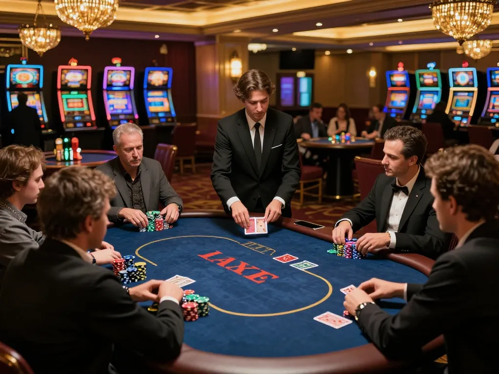 Sunwin poker players strategizing during a high-stakes game in a luxurious casino setting