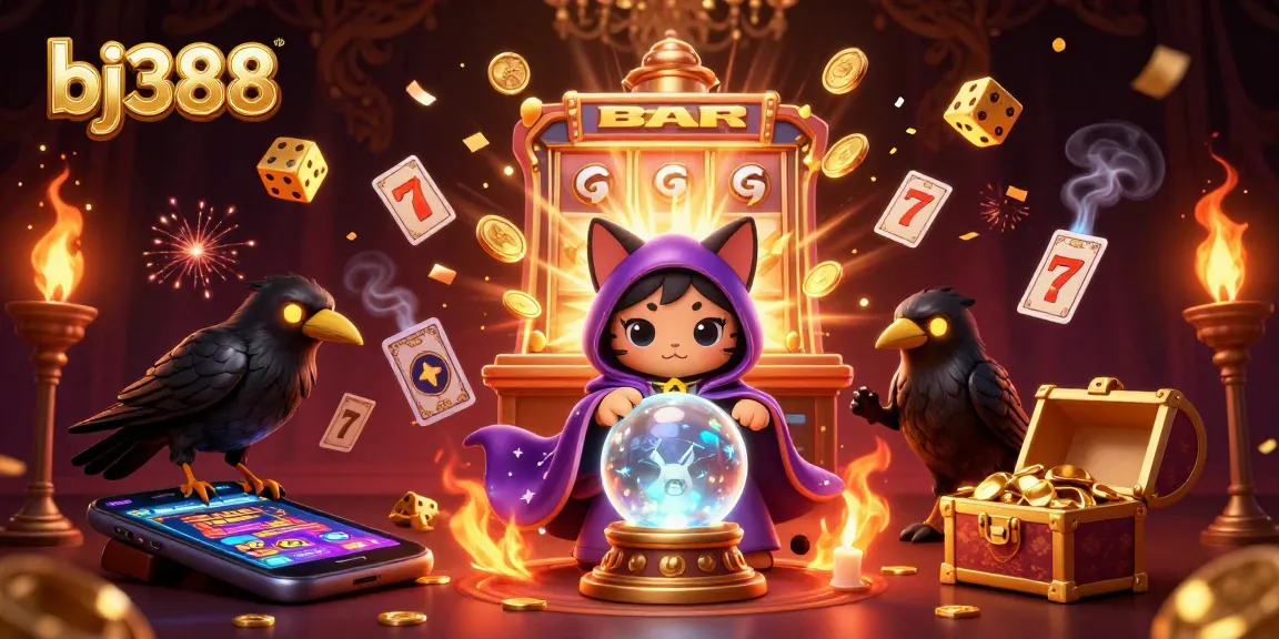 Experience the excitement of bj388 with a colorful slot machine bursting with coins and vibrant casino elements.
