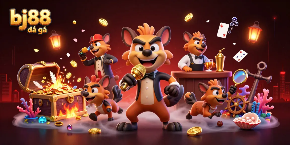 Experience thrilling bj88 đá gà action inside a vibrant casino scene with playful hyenas.