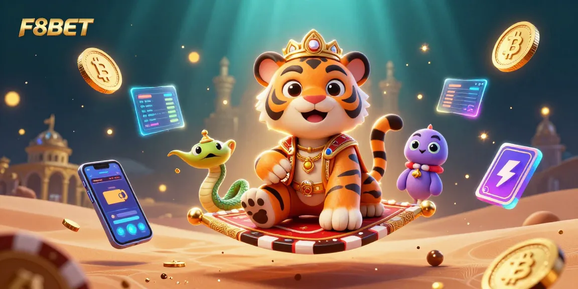 Win big with F8BET's vibrant 3D casino scene, showcasing luxurious rewards and thrilling gameplay!
