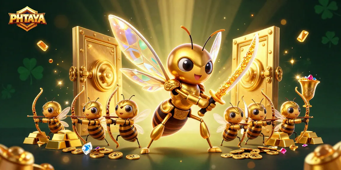 PHTAYA offers a vibrant online gaming experience, showcasing a dynamic scene with exciting casino symbols and characters.