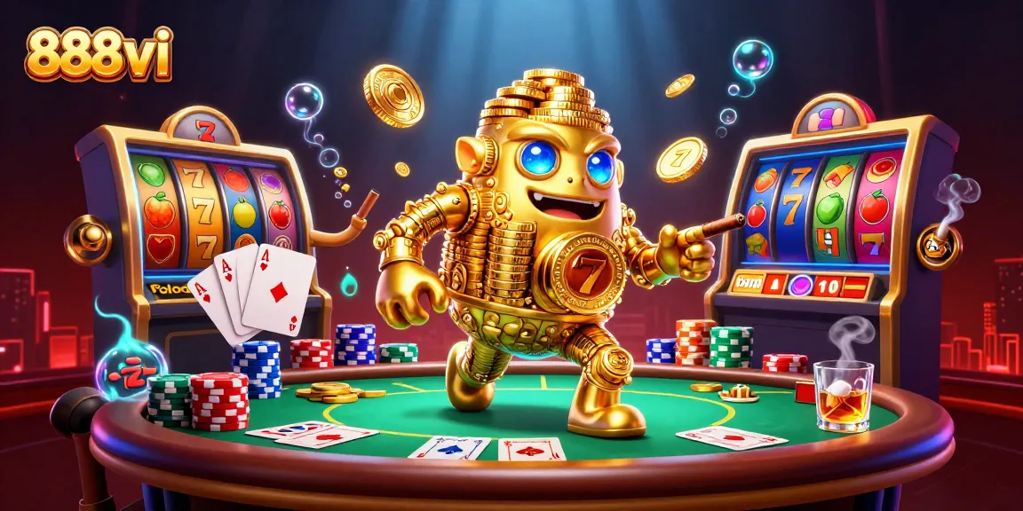 Experience thrilling gameplay at 888vi with a vibrant casino illustration showcasing dynamic slot elements.