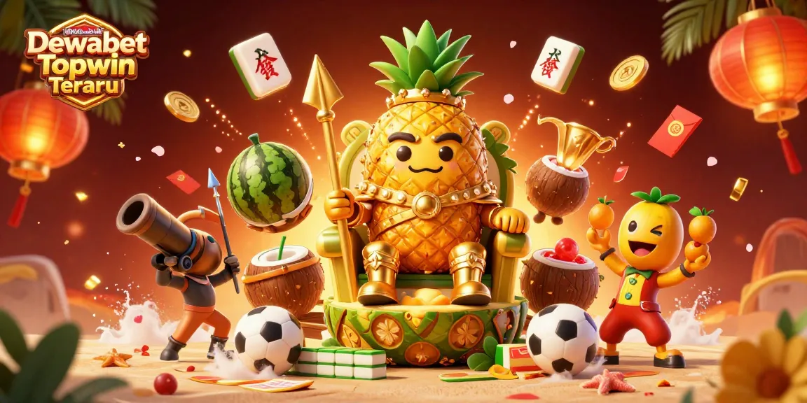 Dewabet Topwin Terbaru showcases an exciting betting scene with vibrant characters and dynamic casino elements.