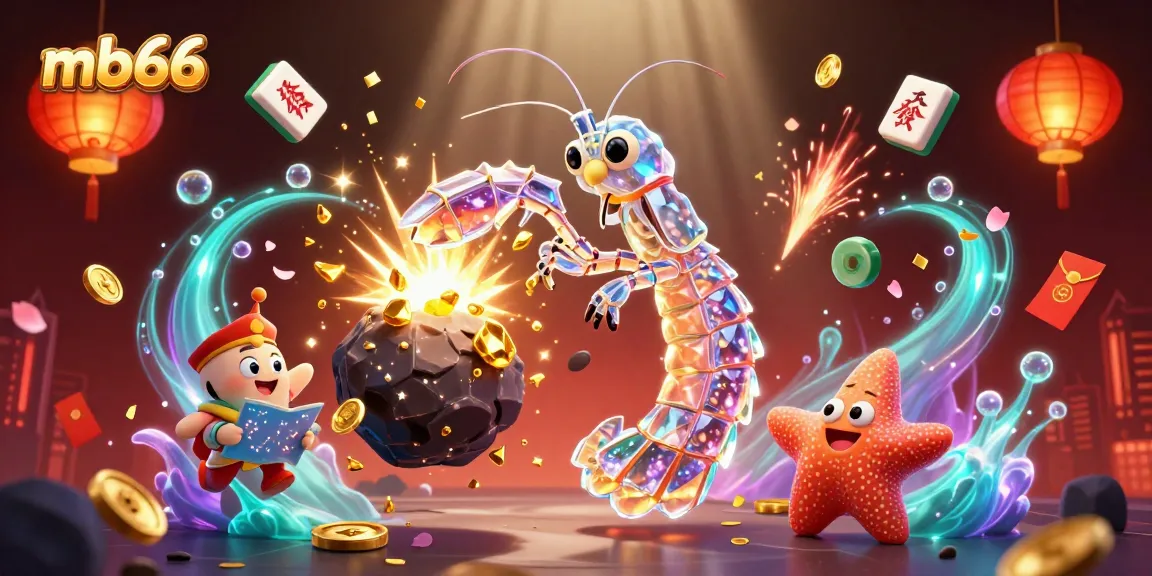 Play thrilling games at mb66 with an exciting 3D digital illustration featuring gambling characters and elements.