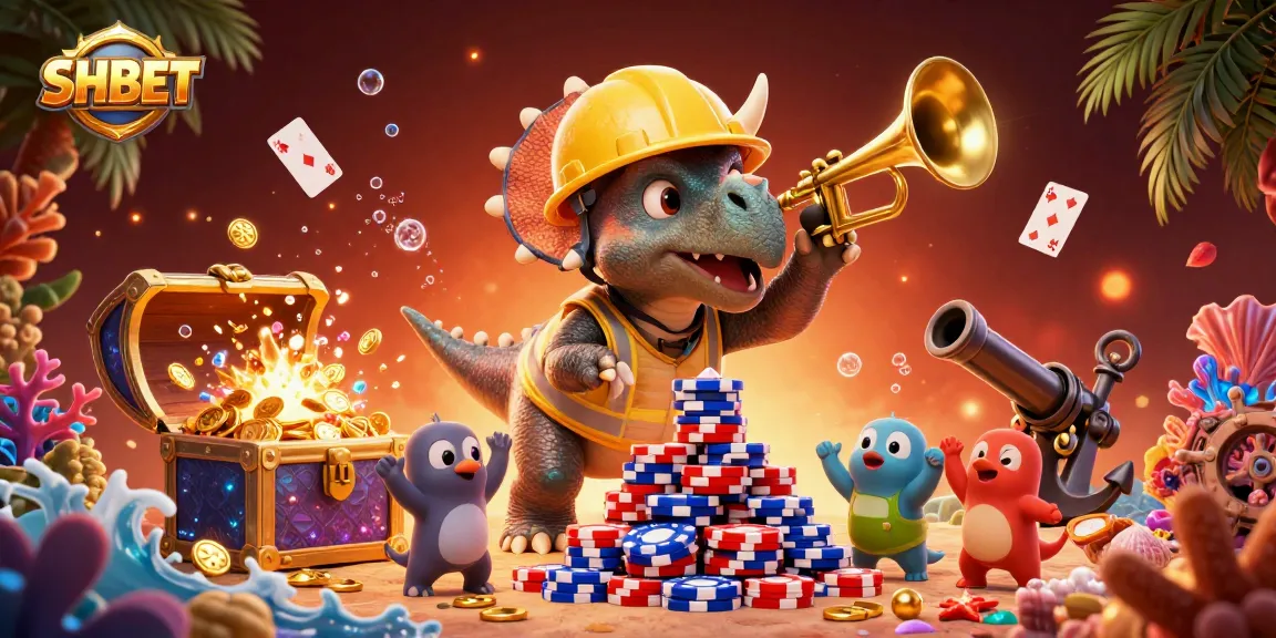 Experience SHBET with a vibrant 3D illustration of joyful gambling characters surrounded by colorful casino elements.