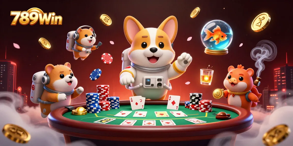 Experience fun with 789Win featuring a 3D cartoon astronaut corgi and dynamic casino elements.