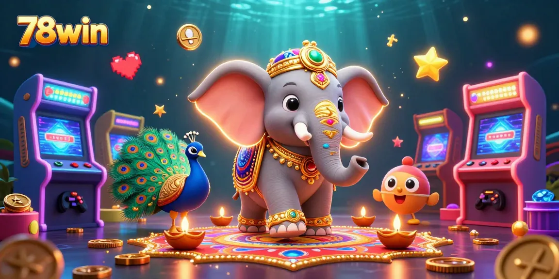 Engage in thrilling gameplay at 78win with colorful casino elements and festive characters.