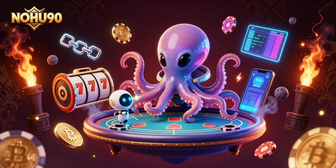 Experience the thrilling world of NOHU90 as the alien octopus navigates a holographic poker table.