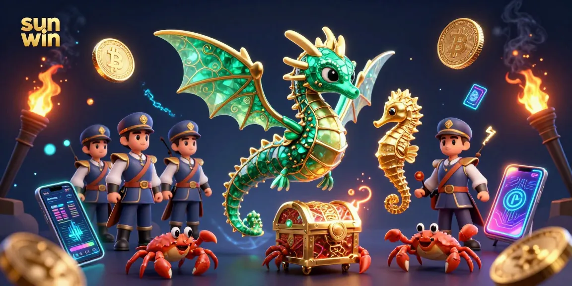 Experience the excitement of sun win with vibrant 3D casino elements and crypto-themed illustrations.